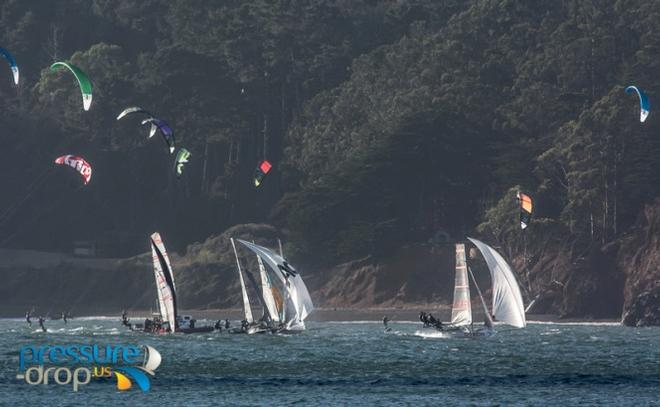 Race from Golden Gate Bridge downhill to the SF/ Oakland Bay Bridge - 2015 Ronstan Bridge © pressure-drop.us